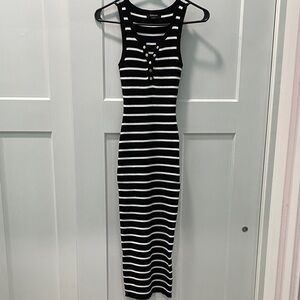 Workshop Republic Clothing Black and White Striped Midi Dress-NWOT
